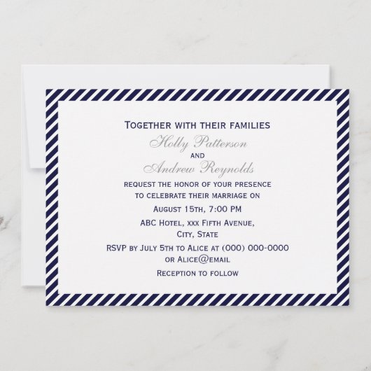 Nautical Anchor Navy Diag Stripe 2H Wedding Kaart (Achterkant)