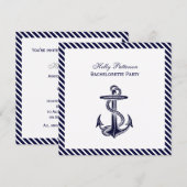 Nautical Anchor Navy Diag Stripe 2SQ Bachelorette Kaart (Voorkant / Achterkant)
