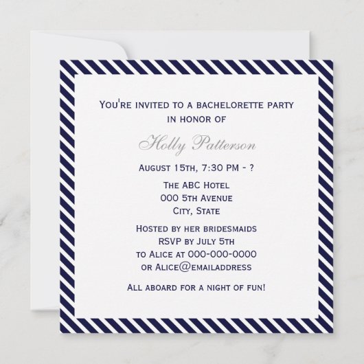 Nautical Anchor Navy Diag Stripe 2SQ Bachelorette Kaart (Achterkant)