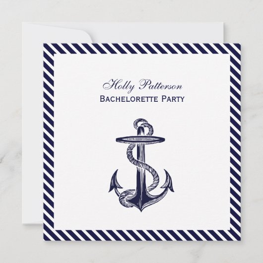 Nautical Anchor Navy Diag Stripe 2SQ Bachelorette Kaart (Voorkant)