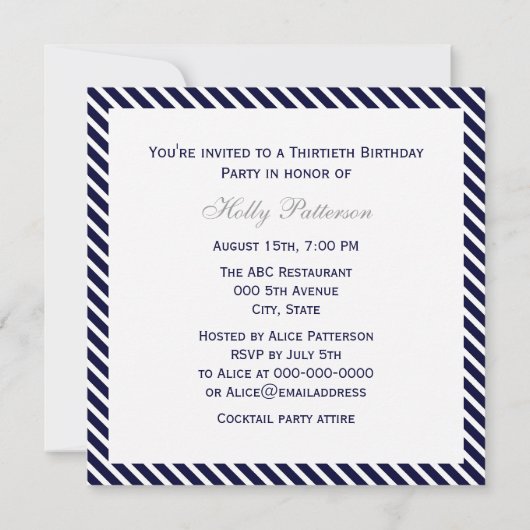 Nautical Anchor Navy Diag Stripe 2SQ Birthday Pty Kaart (Achterkant)