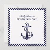 Nautical Anchor Navy Diag Stripe 2SQ Birthday Pty Kaart (Voorkant)