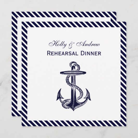 Nautical Anchor Navy Diag Stripe 2SQ Rehearsal Din Kaart (Voorkant / Achterkant)