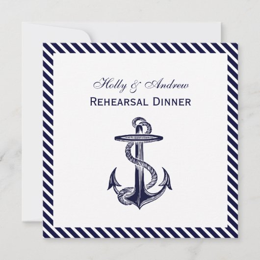 Nautical Anchor Navy Diag Stripe 2SQ Rehearsal Din Kaart (Voorkant)