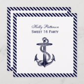 Nautical Anchor Navy Diag Stripe 2SQ Sweet 16 Kaart (Voorkant / Achterkant)