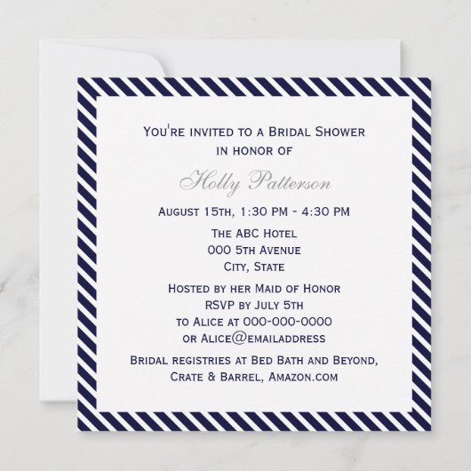 Nautical Anchor Navy Diag Stripe 2SQ Vrijgezellenf Kaart (Achterkant)