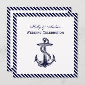 Nautical Anchor Navy Diag Stripe 2SQ Weddenschap Kaart (Voorkant / Achterkant)