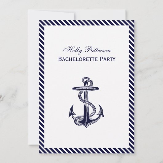 Nautical Anchor Navy Diag Stripe 2V Bachelorette Kaart (Voorkant)