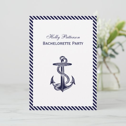 Nautical Anchor Navy Diag Stripe 2V Bachelorette Kaart (Staand voorkant)