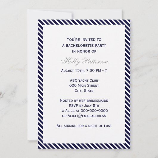 Nautical Anchor Navy Diag Stripe 2V Bachelorette Kaart (Achterkant)