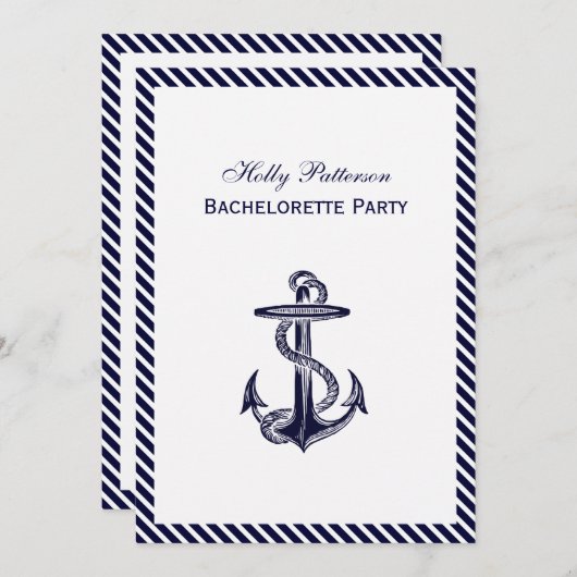 Nautical Anchor Navy Diag Stripe 2V Bachelorette Kaart (Voorkant / Achterkant)