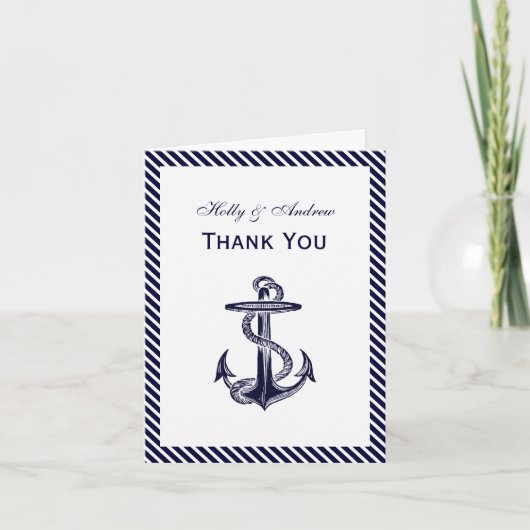 Nautical Anchor Navy Diag Stripe 2V Dank u Bedankkaart (Voorkant)