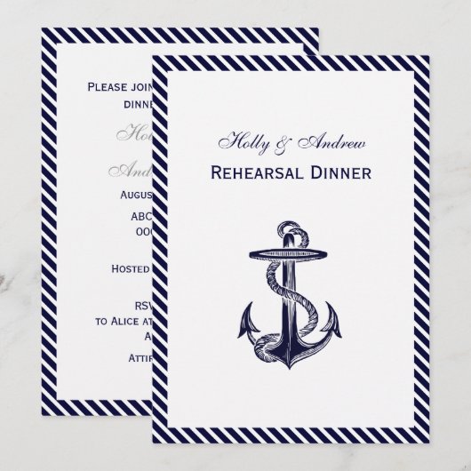 Nautical Anchor Navy Diag Stripe 2V repesal Din Kaart (Voorkant / Achterkant)
