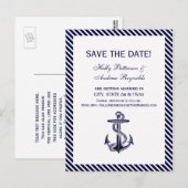 Nautical Anchor Navy Diag Stripe 2V Save the Date Aankondigingskaart (Voorkant / Achterkant)