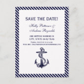 Nautical Anchor Navy Diag Stripe 2V Save the Date Aankondigingskaart (Voorkant)