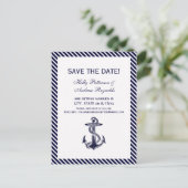 Nautical Anchor Navy Diag Stripe 2V Save the Date Aankondigingskaart (Staand voorkant)
