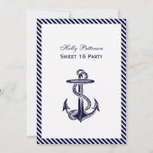 Nautical Anchor Navy Diag Stripe 2V Sweet 16 Kaart (Voorkant)