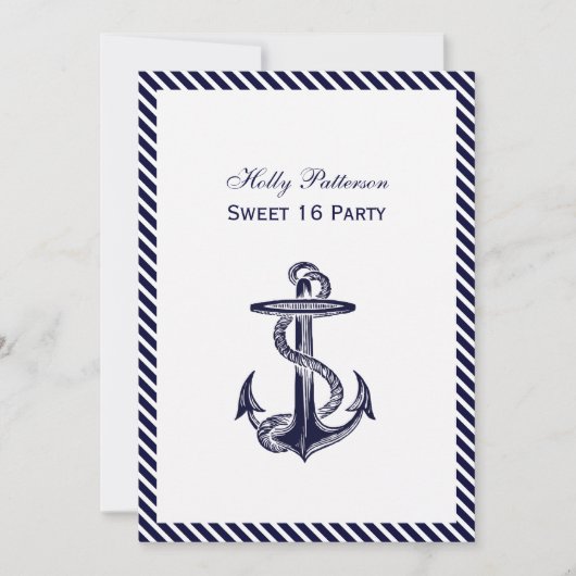 Nautical Anchor Navy Diag Stripe 2V Sweet 16 Kaart (Voorkant)