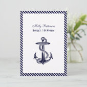 Nautical Anchor Navy Diag Stripe 2V Sweet 16 Kaart (Staand voorkant)