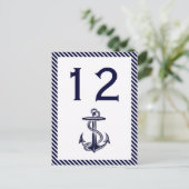 Nautical Anchor Navy Diag Stripe 2V Table Number Briefkaart (Staand voorkant)