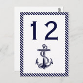 Nautical Anchor Navy Diag Stripe 2V Table Number Briefkaart (Voorkant / Achterkant)