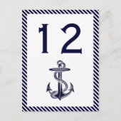 Nautical Anchor Navy Diag Stripe 2V Table Number Briefkaart (Voorkant)