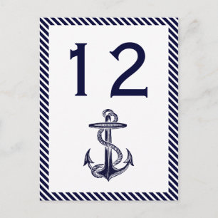 Nautical Anchor Navy Diag Stripe 2V Table Number Briefkaart