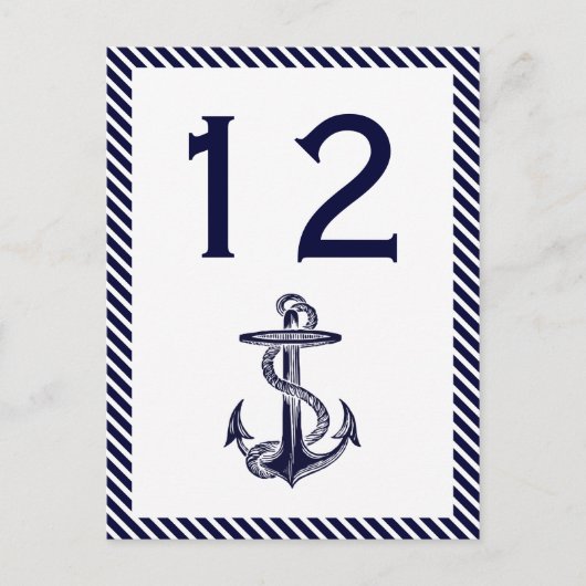 Nautical Anchor Navy Diag Stripe 2V Table Number Briefkaart (Voorkant)
