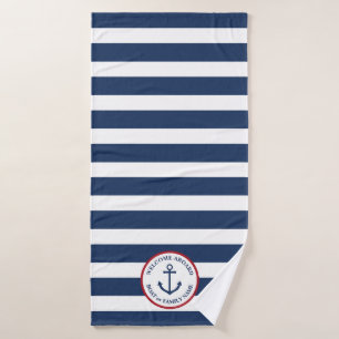 Nautical anchor navy gepersonaliseerde handdoek