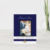 Nautical Anchor Navy Gold Weduwfoto Hartelijk dank Bedankkaart (Voorkant)