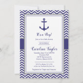 Nautical Anchor Navy Grey Baby shower Invitation Kaart (Voorkant)