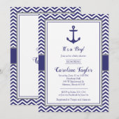 Nautical Anchor Navy Grey Baby shower Invitation Kaart (Voorkant / Achterkant)