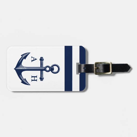 Nautical Anchor Navy Monogram Bagagelabel (Voorkant horizontaal)