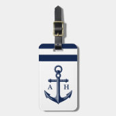 Nautical Anchor Navy Monogram Bagagelabel (Voorkant verticaal)