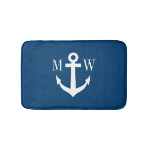 Nautical anchor navy monogram non slibmat badmat