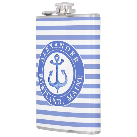 Nautical Anchor Navy Personalized Heupfles (Links)