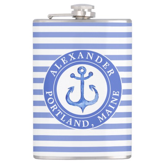 Nautical Anchor Navy Personalized Heupfles (Voorkant)