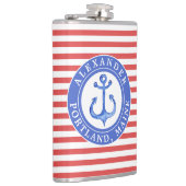 Nautical Anchor Navy Personalized Red Hip Flask Heupfles (Rechts)