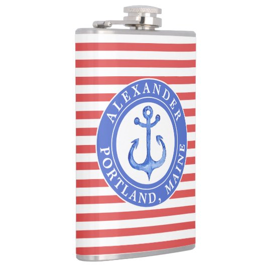 Nautical Anchor Navy Personalized Red Hip Flask Heupfles (Rechts)