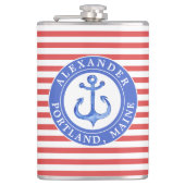 Nautical Anchor Navy Personalized Red Hip Flask Heupfles (Voorkant)