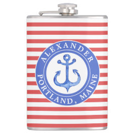 Nautical Anchor Navy Personalized Red Hip Flask Heupfles