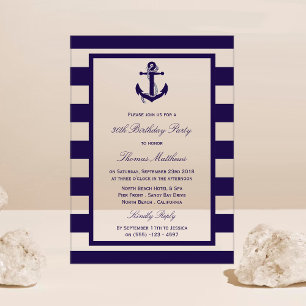 Nautical Anchor Navy Stripe Beach Birthday Party Acryl Uitnodigingen