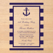 Nautical Anchor Navy Stripe Beach Birthday Party Acryl Uitnodigingen (Voorkant)