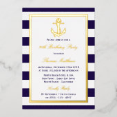Nautical Anchor Navy Stripe Beach Birthday Party Folie Uitnodiging (Voorkant)