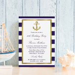 Nautical Anchor Navy Stripe Beach Birthday Party Kaart<br><div class="desc">Viel in stijl met deze trendy uitnodigingen van het verjaardagsfeest. De formulering is gemakkelijk te personaliseren en uw gasten zullen enthousiast zijn wanneer zij deze superstijlvolle uitnodigingen ontvangen.</div>