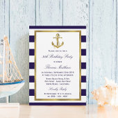 Nautical Anchor Navy Stripe Beach Birthday Party Kaart