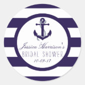 Nautical Anchor Navy Stripe Vrijgezellenfeest Favo Ronde Sticker (Voorkant)