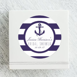 Nautical Anchor Navy Stripe Vrijgezellenfeest Favo Ronde Sticker