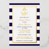 Nautical Anchor Navy Stripe Vrijgezellenfeest Real Folie Uitnodiging (Voorkant)
