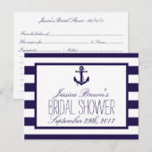 Nautical Anchor Navy Stripe Vrijgezellenfeest Rece Uitnodiging Briefkaart (Voorkant / Achterkant)